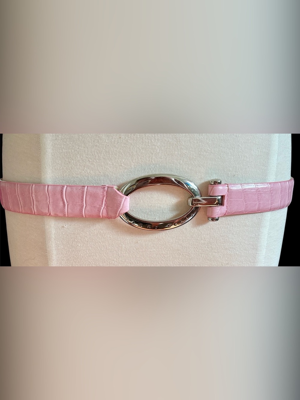 Perry Ellis Light Pink Croc-Texture Belt with Silver Oval Buckle